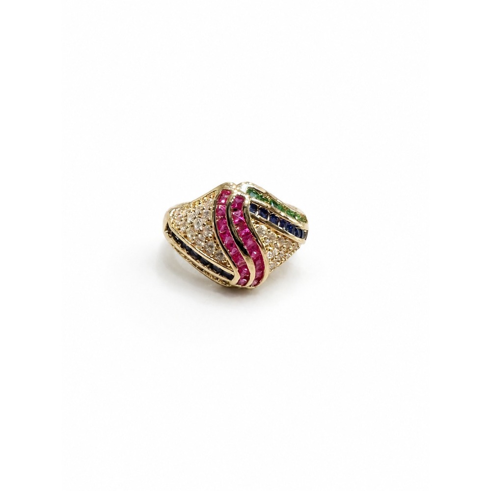 Gold‑Tone Abstract Multicolor Pavé Cocktail Ring, Size ~7